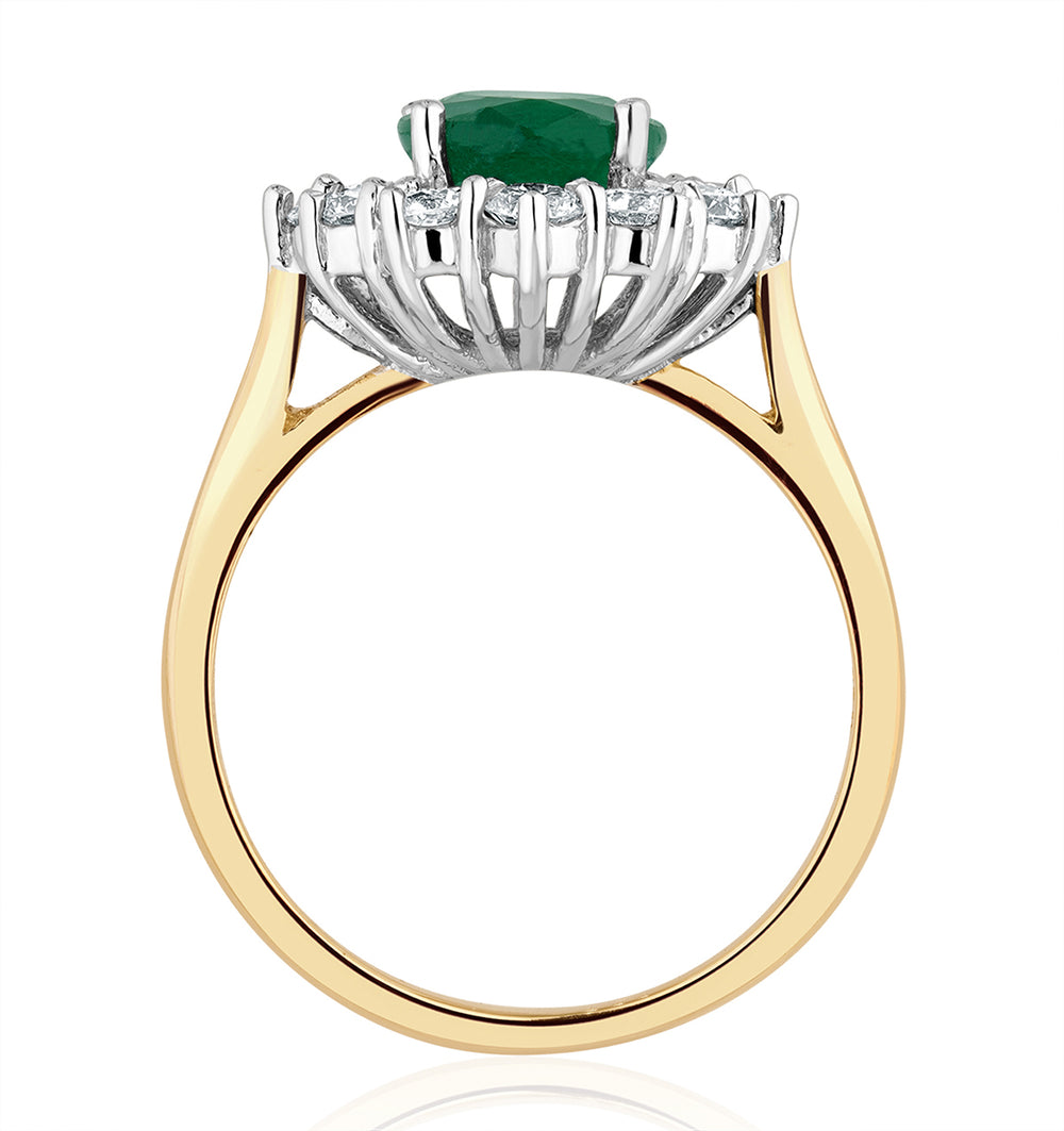 Emerald 1.95CT And Diamond 1.00ct Cluster Ring Set in Platinum