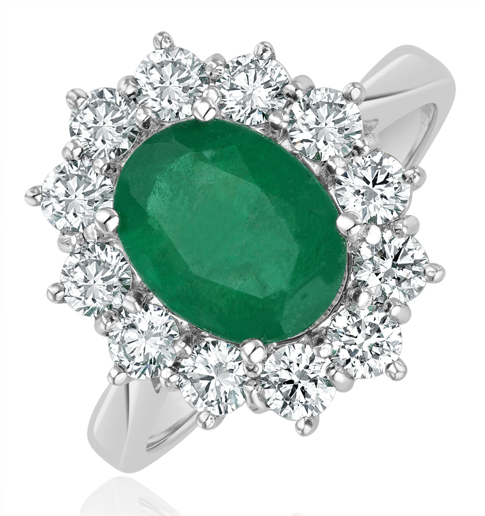 Emerald 1.95CT And Diamond 1.00ct Cluster Ring Set in Platinum