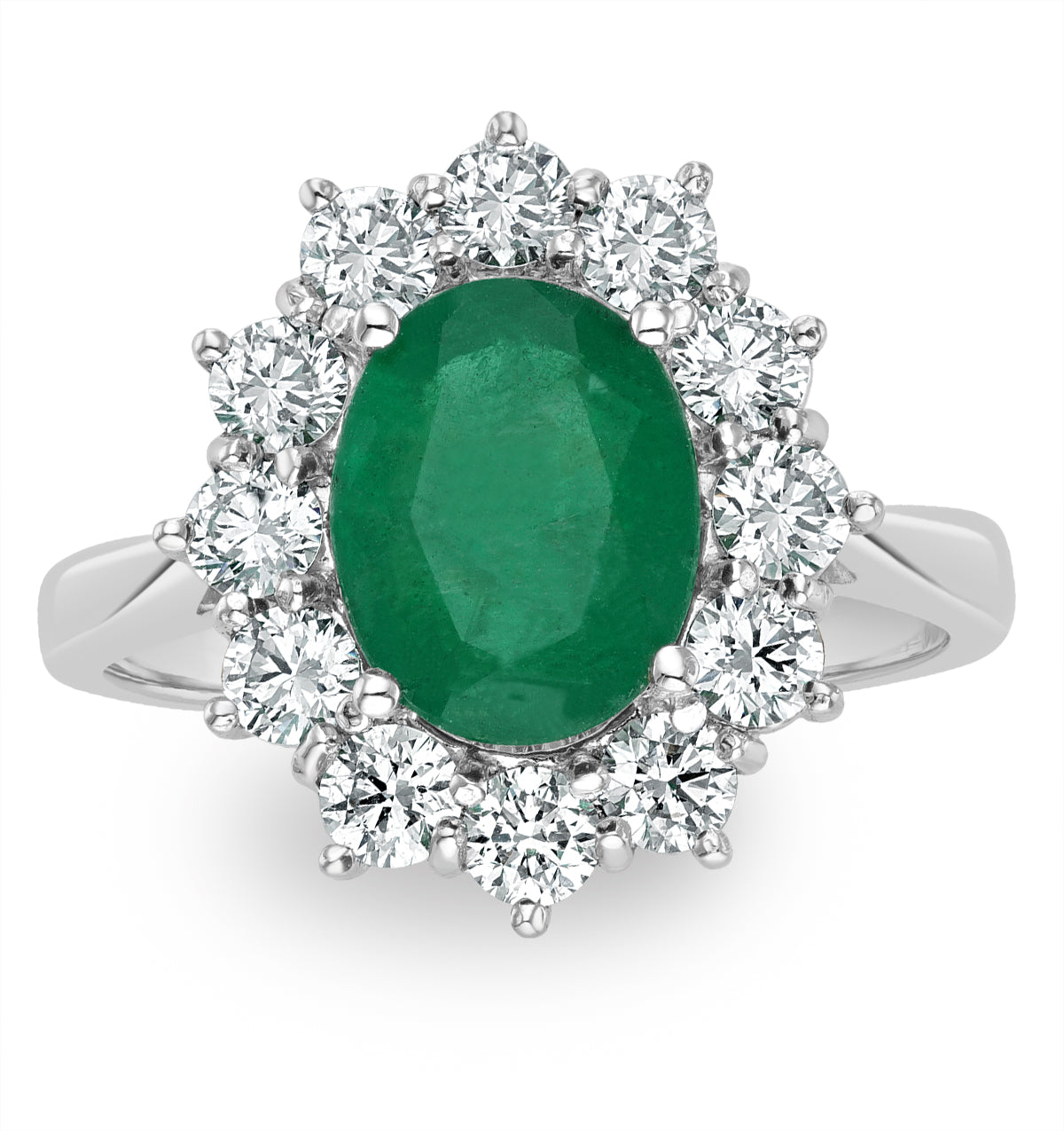 Emerald 1.95CT And Lab Diamond 1.00ct Cluster Ring Set in Platinum