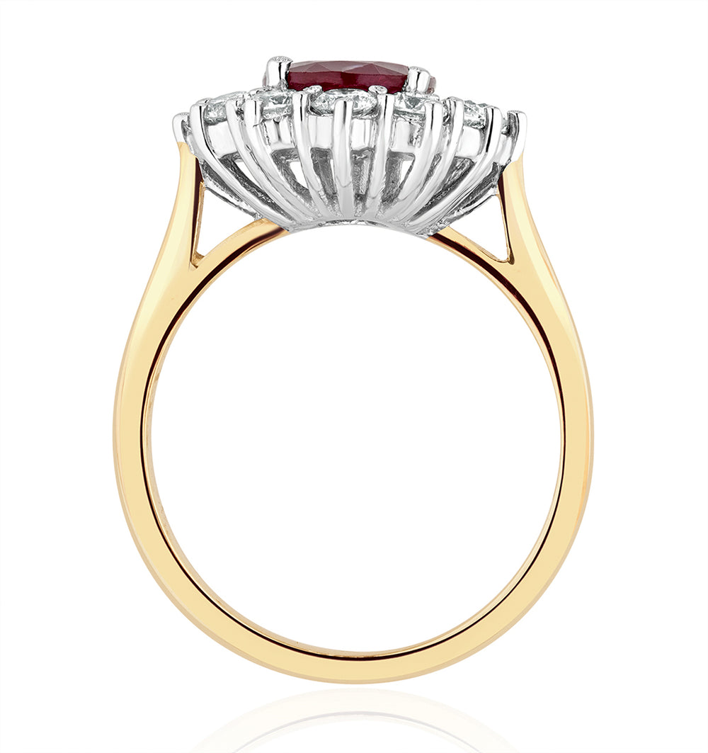Ruby 2.40ct And Lab Diamond 1.00ct Cluster Ring in 18K Gold