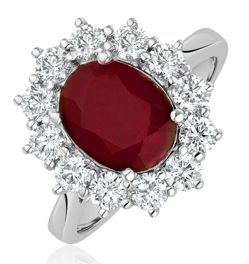 Ruby 2.40ct And Diamond 1.00ct Cluster Ring Set in Platinum