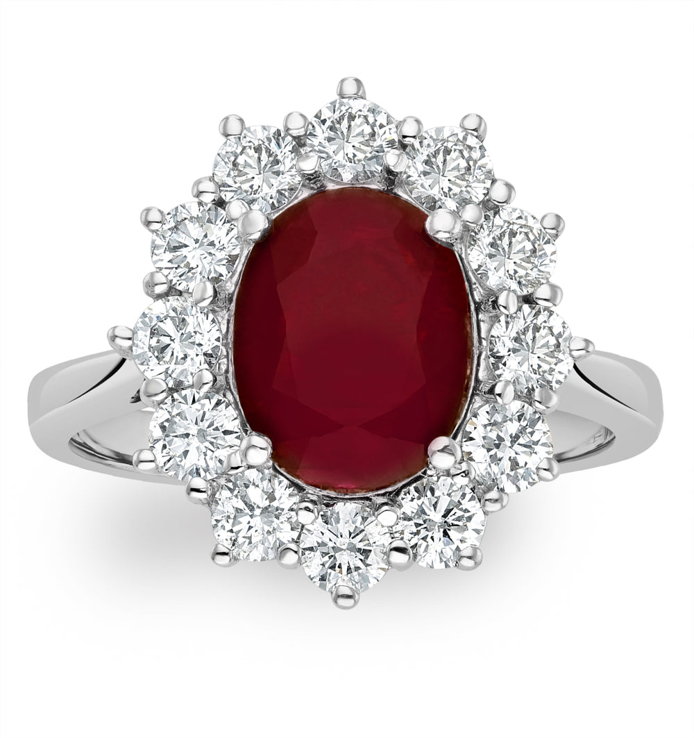Ruby 2.40ct And Diamond 1.00ct Cluster Ring Set in Platinum