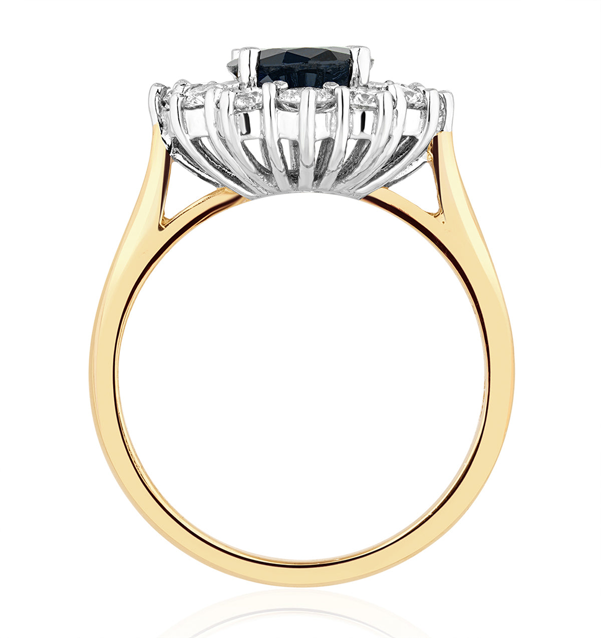 2.30ct Oval Cut Sapphire and Lab Diamond Halo Ring in 9K Yellow Gold