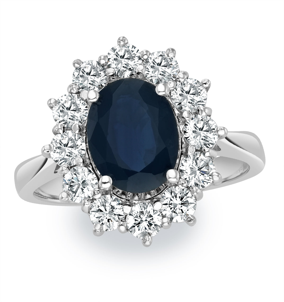 2.30ct Oval Cut Sapphire and Lab Diamond Halo Ring in 9K White Gold