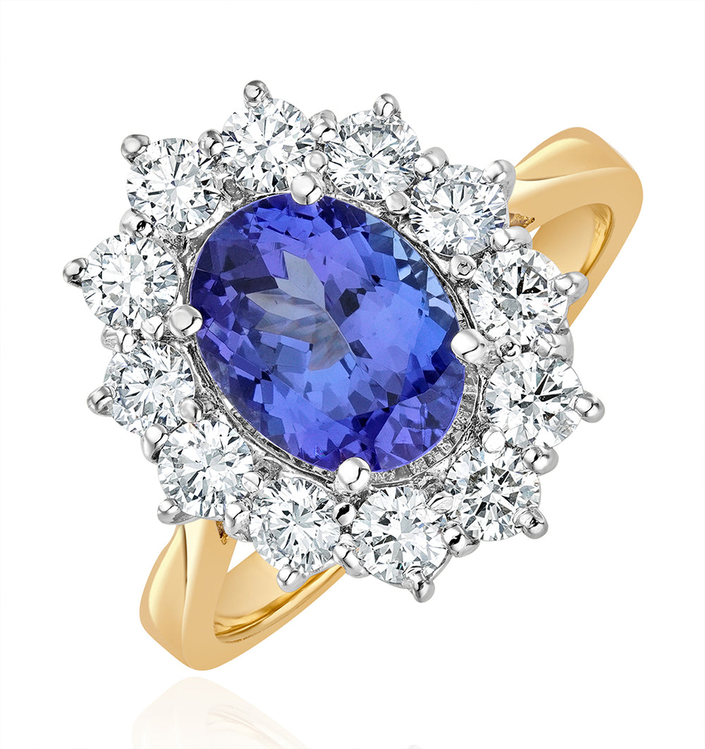 Tanzanite 1.7ct And Lab Diamond 1ct Cluster Ring in 18K Gold