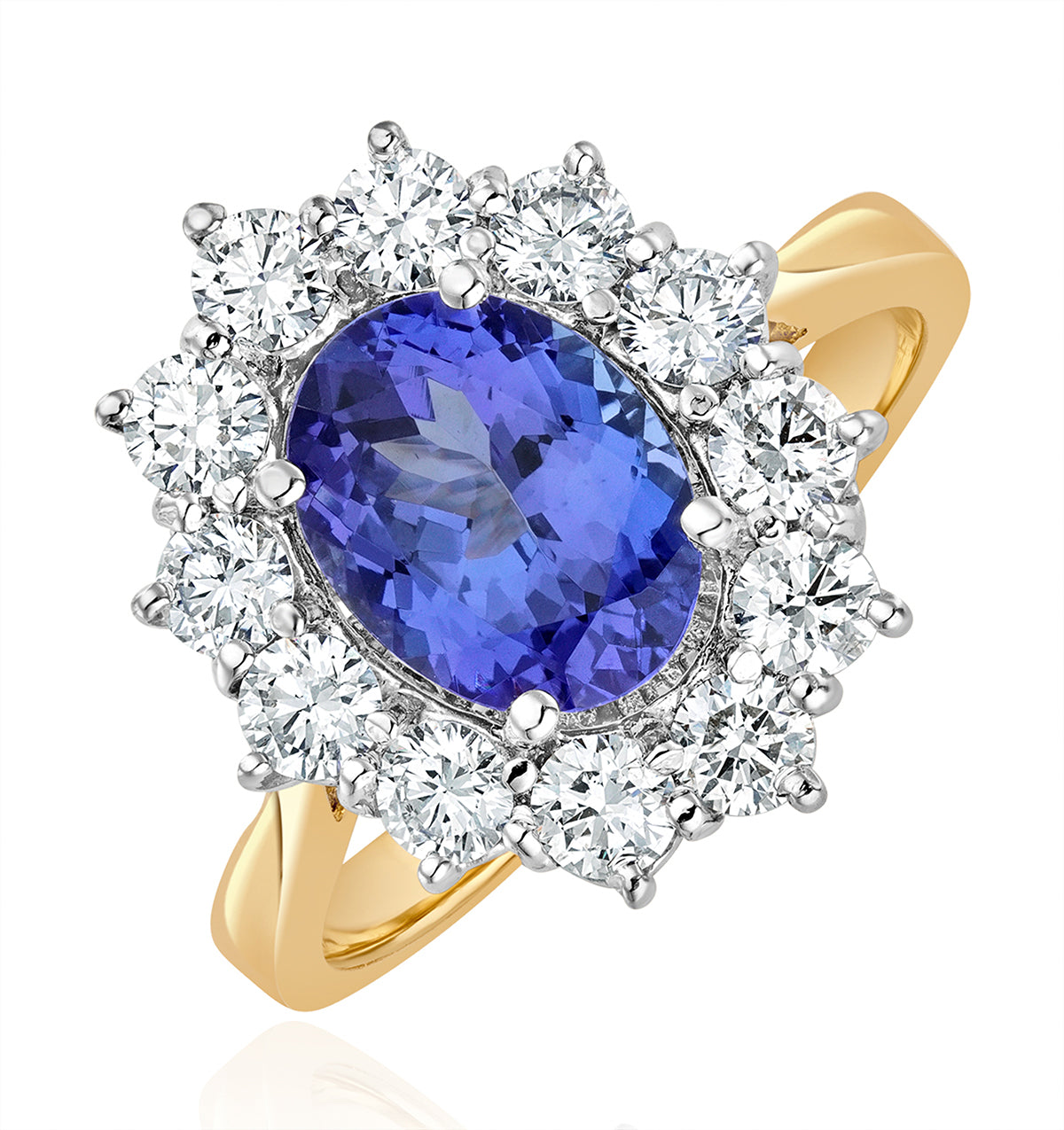 Tanzanite 1.7ct And Lab Diamond 1ct Cluster Ring in 18K Gold