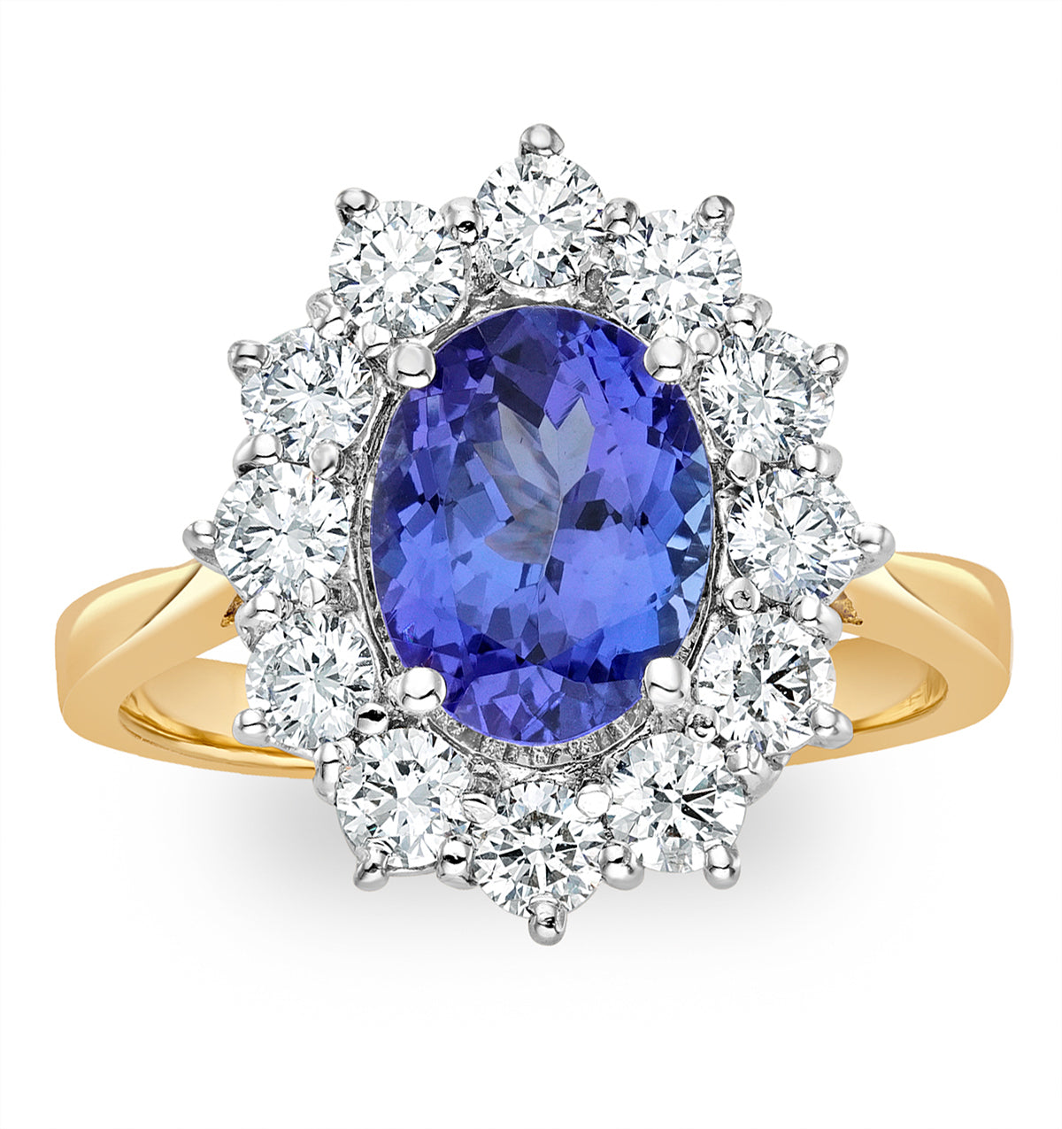 Tanzanite 1.7ct And Lab Diamond 1ct Cluster Ring in 18K Gold