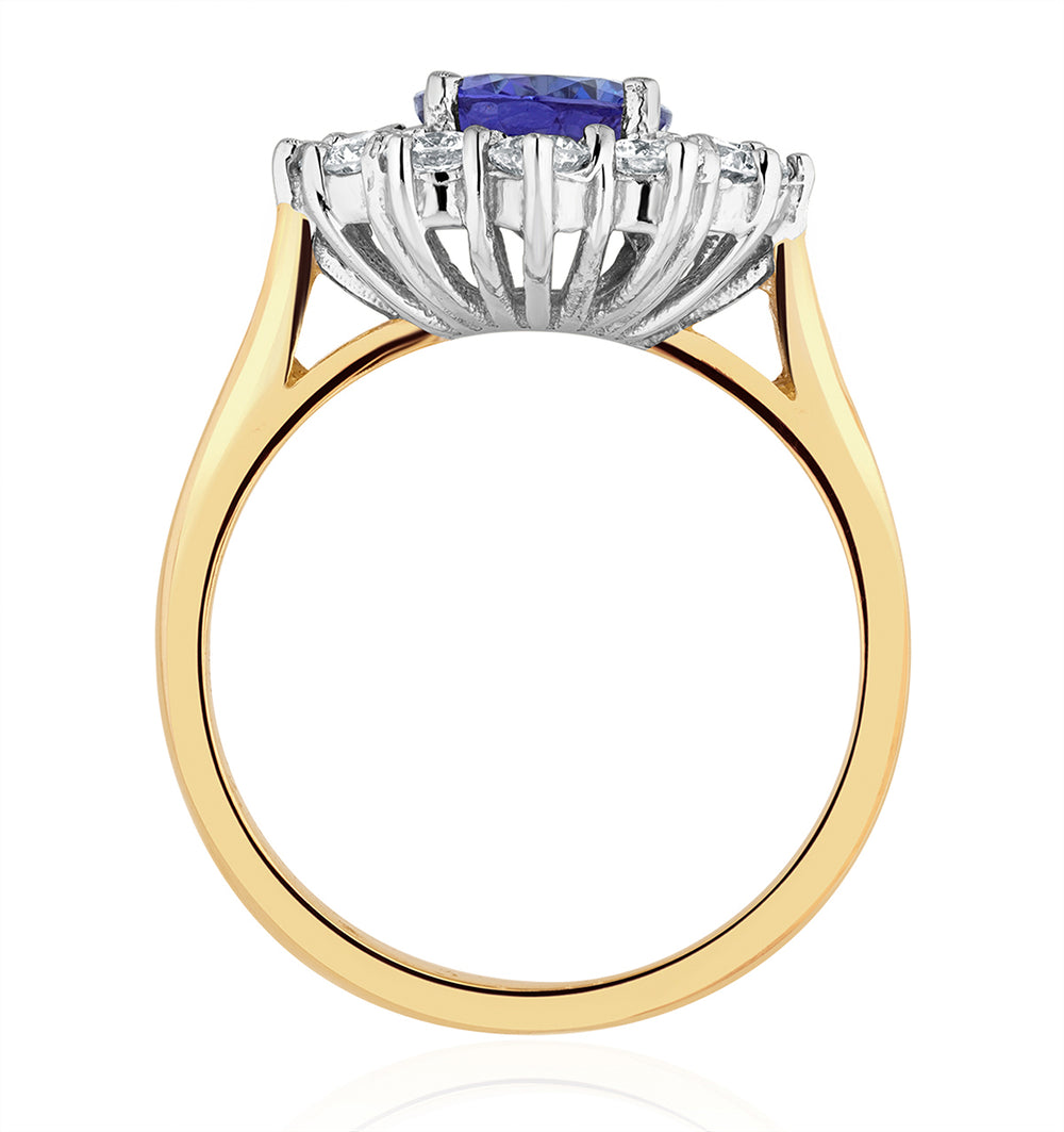 Tanzanite 1.7ct And Lab Diamond 1ct Cluster Ring in 18K Gold