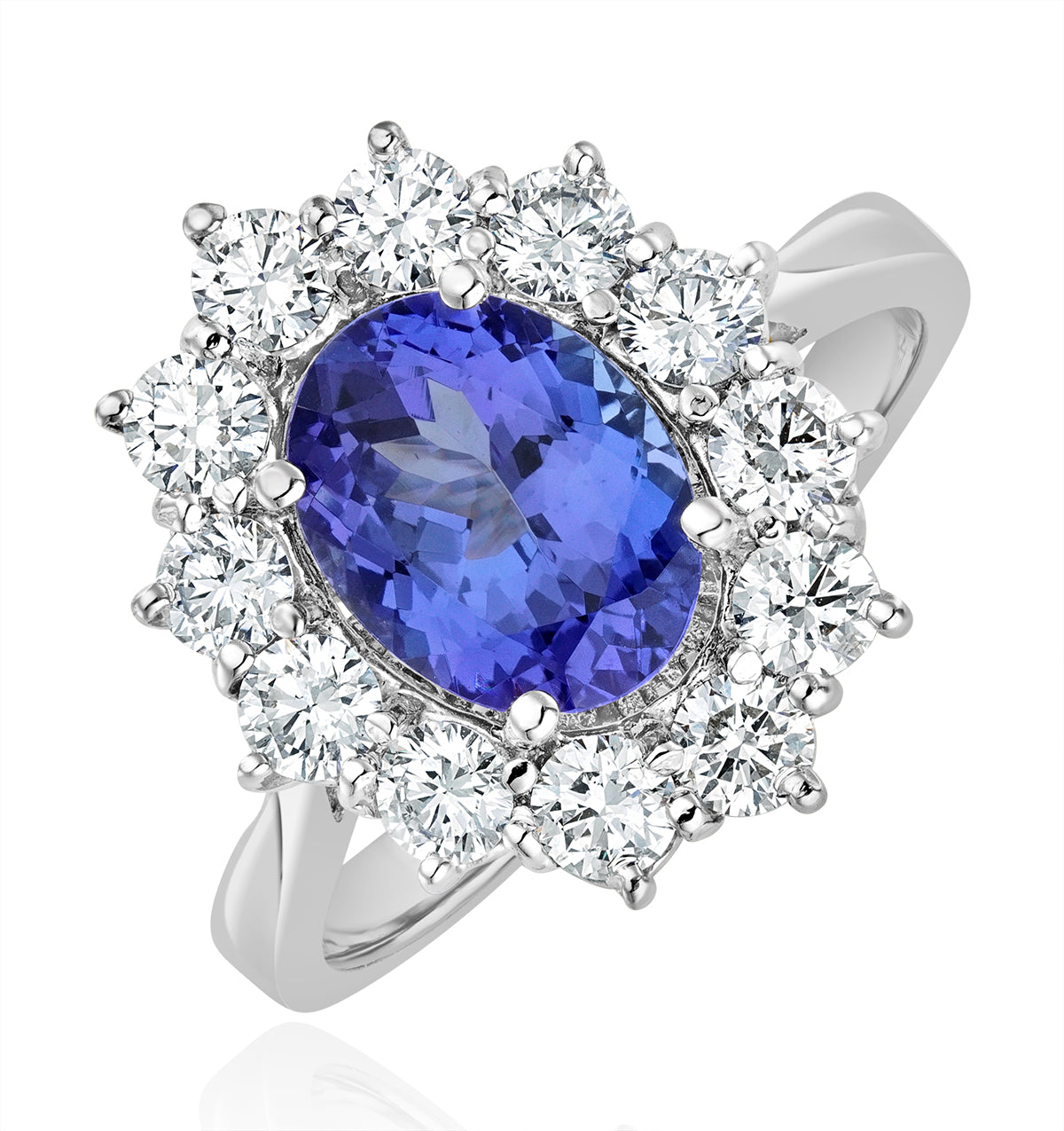 Tanzanite 1.7ct And Diamond 1ct Cluster Ring in 18K White Gold