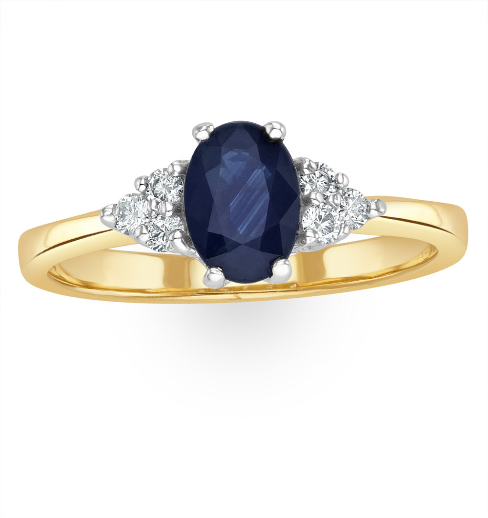 Sapphire 7 x 5mm And Diamond 18K Gold Ring