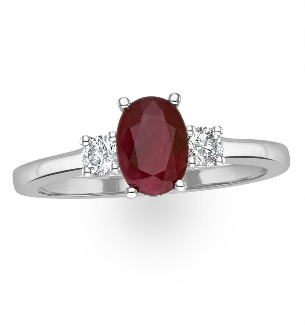 18K White Gold Diamond Ruby Ring 7 x 5mm Oval - N4334Y