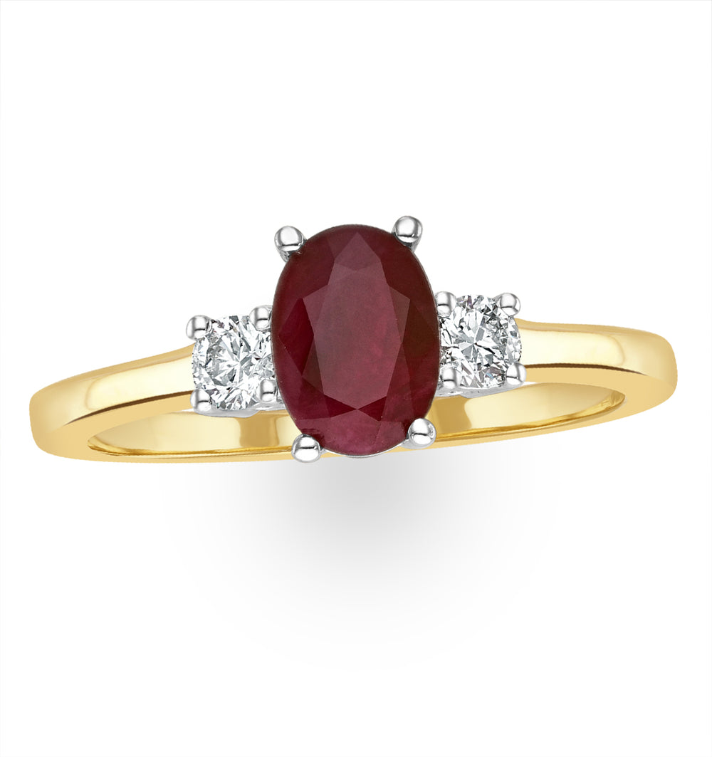 Ruby 7 x 5mm And Diamond 18K Gold Ring