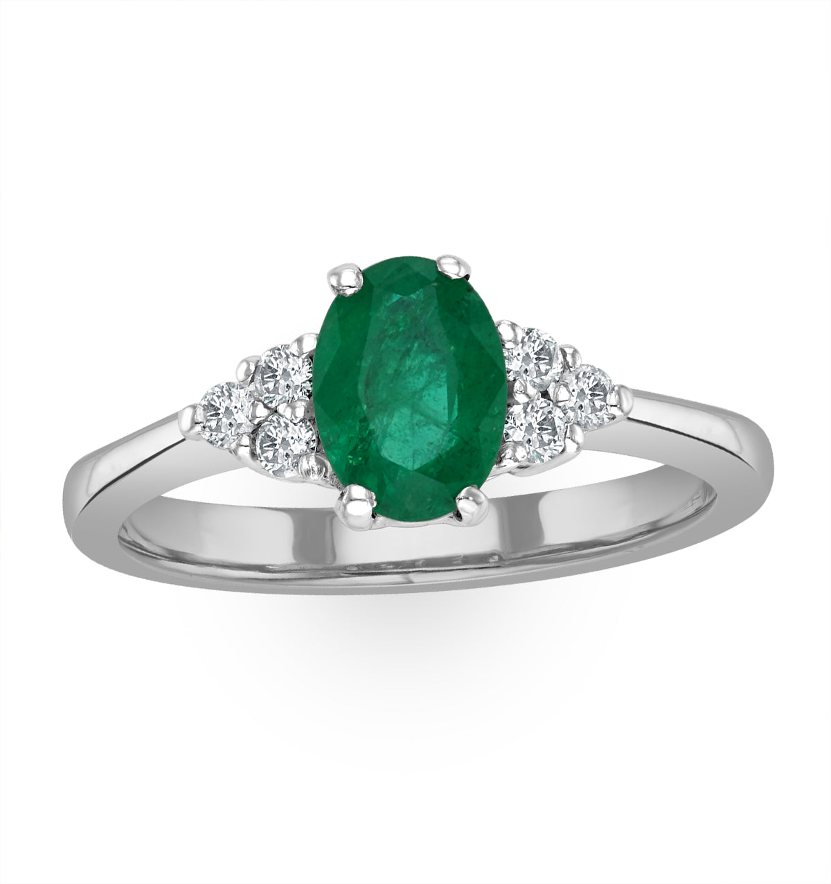 Emerald 0.75ct And Diamond 18K White Gold Ring