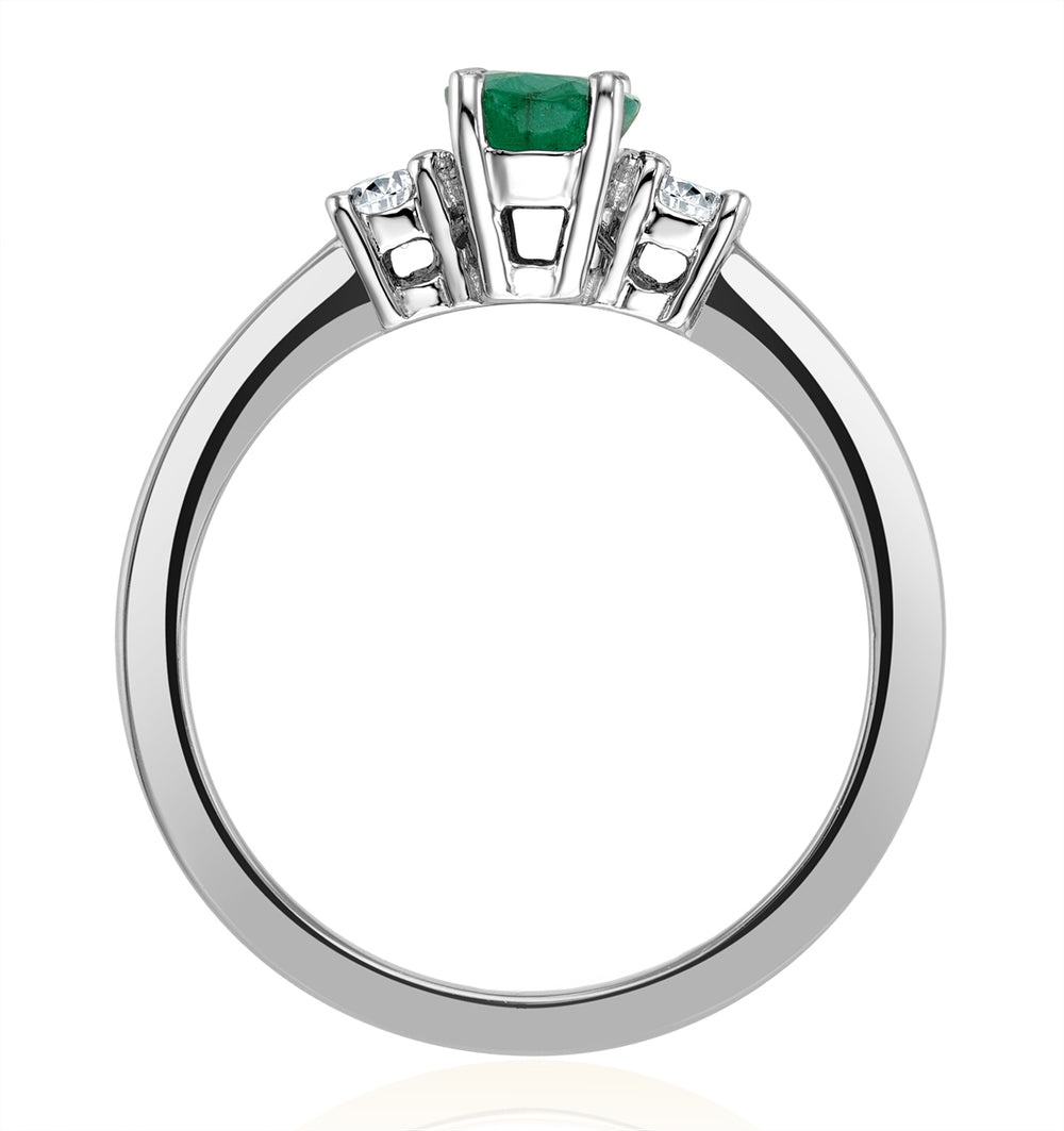 Emerald 0.75ct And Diamond 18K White Gold Ring N4316Y