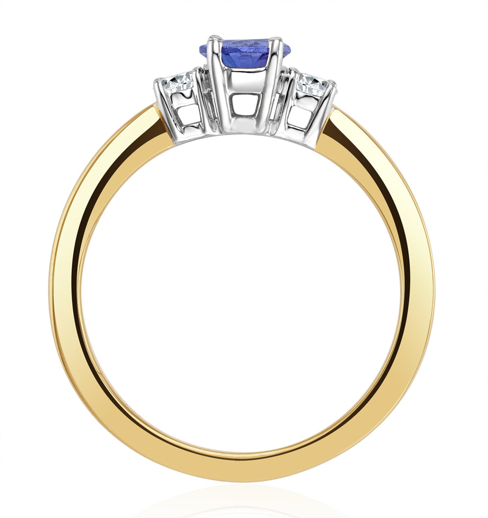 Tanzanite 7 x 5mm And Diamond 18K Gold Ring N4317