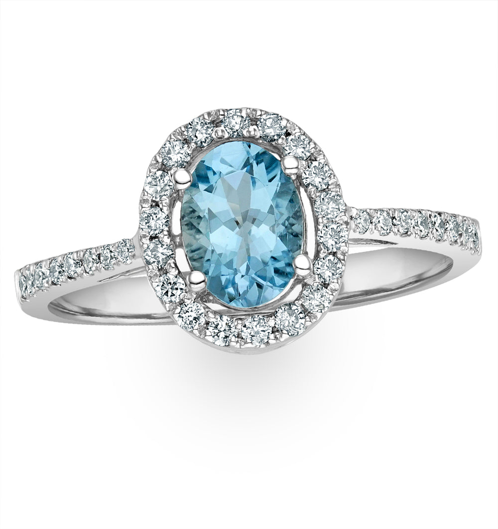 Aquamarine 0.70CT And Diamond 18K White Gold Ring