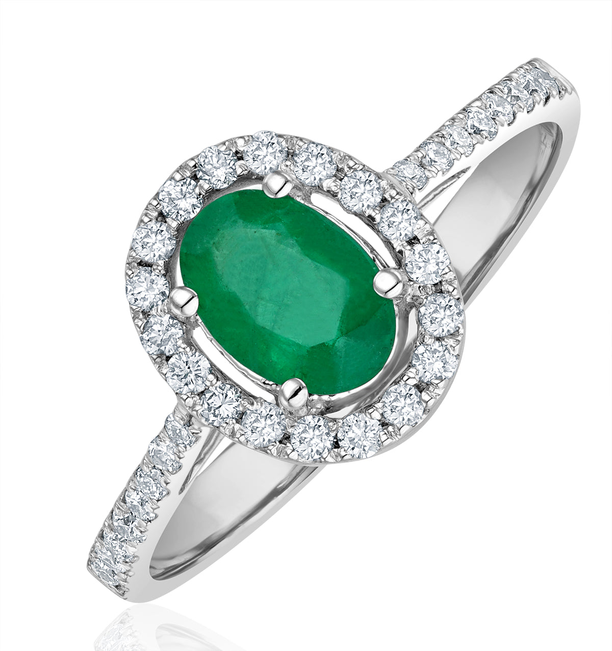 Emerald 0.70ct And Diamond 18K White Gold Ring