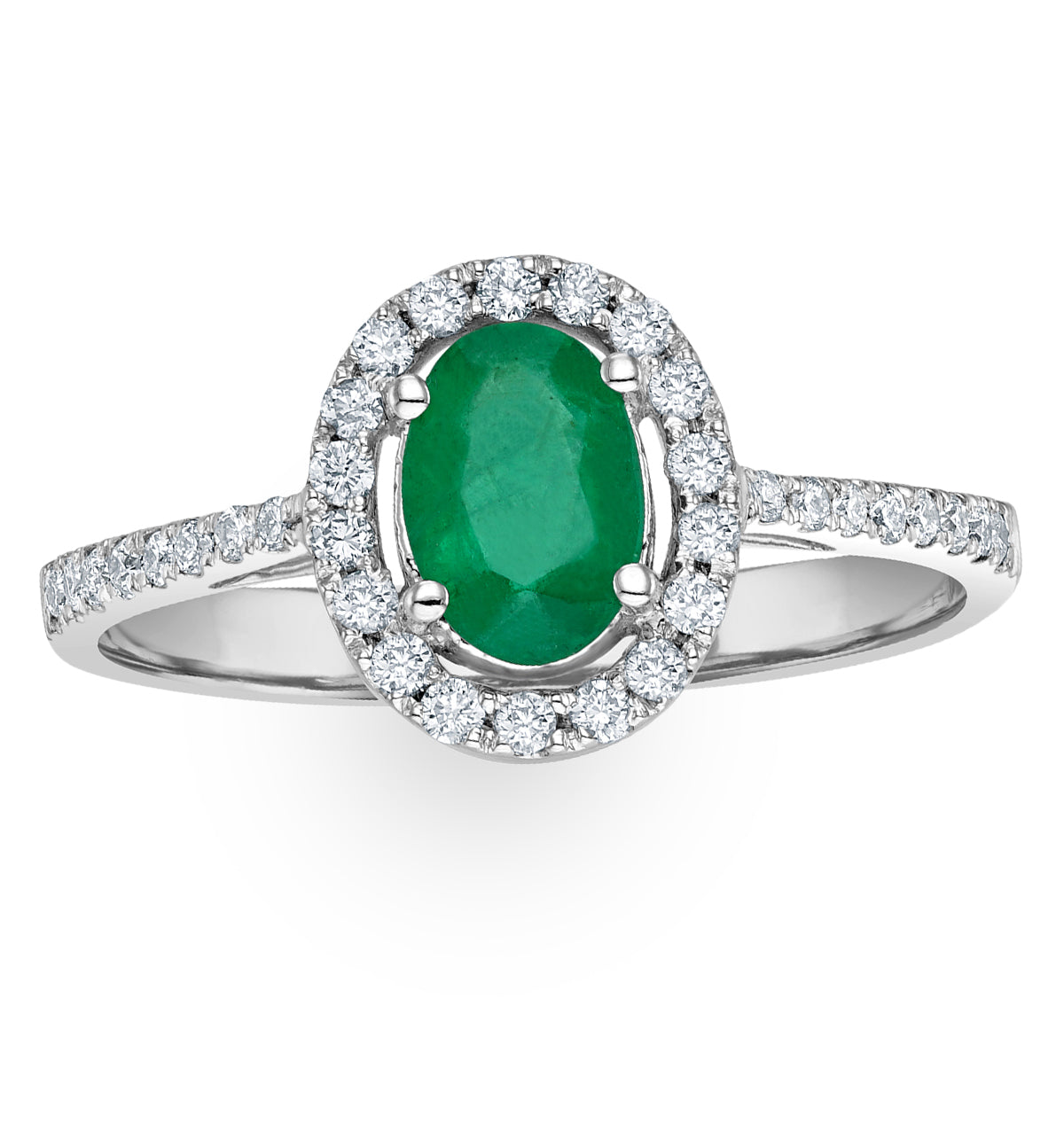 Emerald 0.70ct And Diamond 18K White Gold Ring