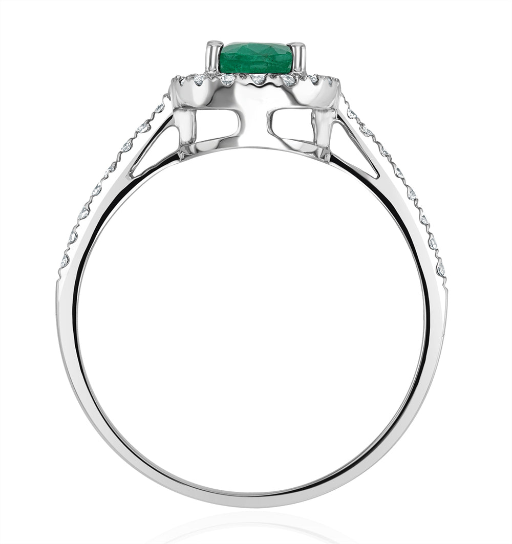 Emerald 0.70ct And Diamond 18K White Gold Ring