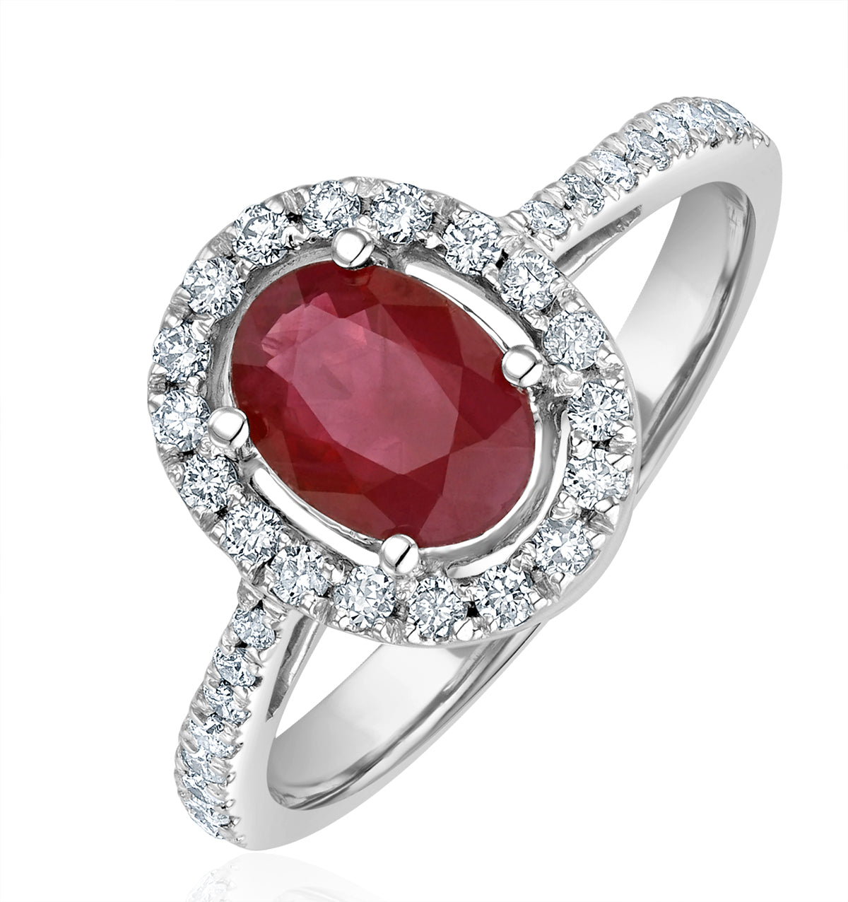 Ruby and Diamond Halo Ring Set in 18K White Gold