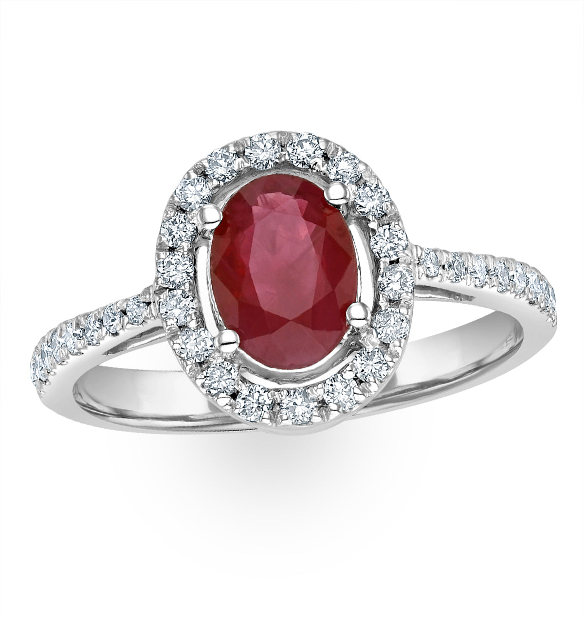Ruby and Diamond Halo Ring Set in 18K White Gold