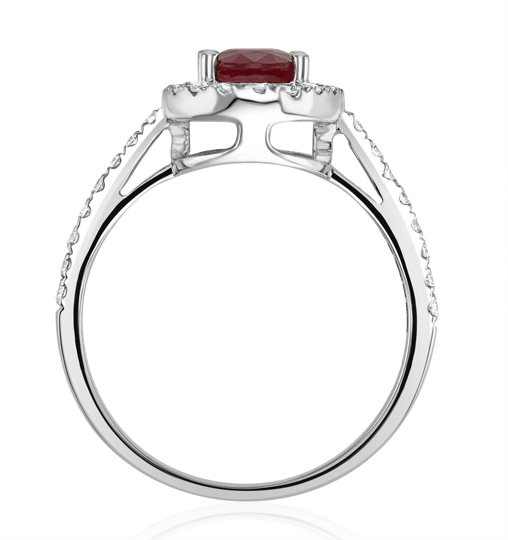 Ruby and Diamond Halo Ring Set in 18K White Gold