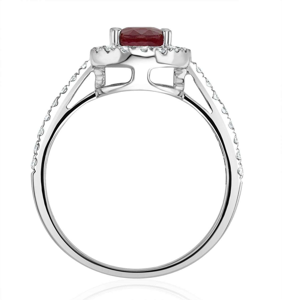 Ruby and Diamond Halo Ring Set in 18K White Gold