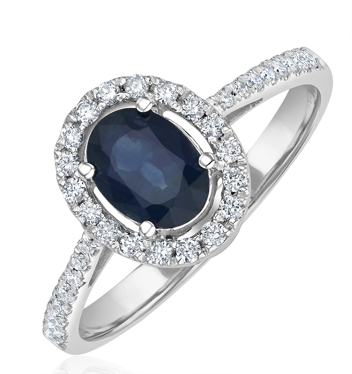 Blue Sapphire Halo Ring Set 18K White Gold