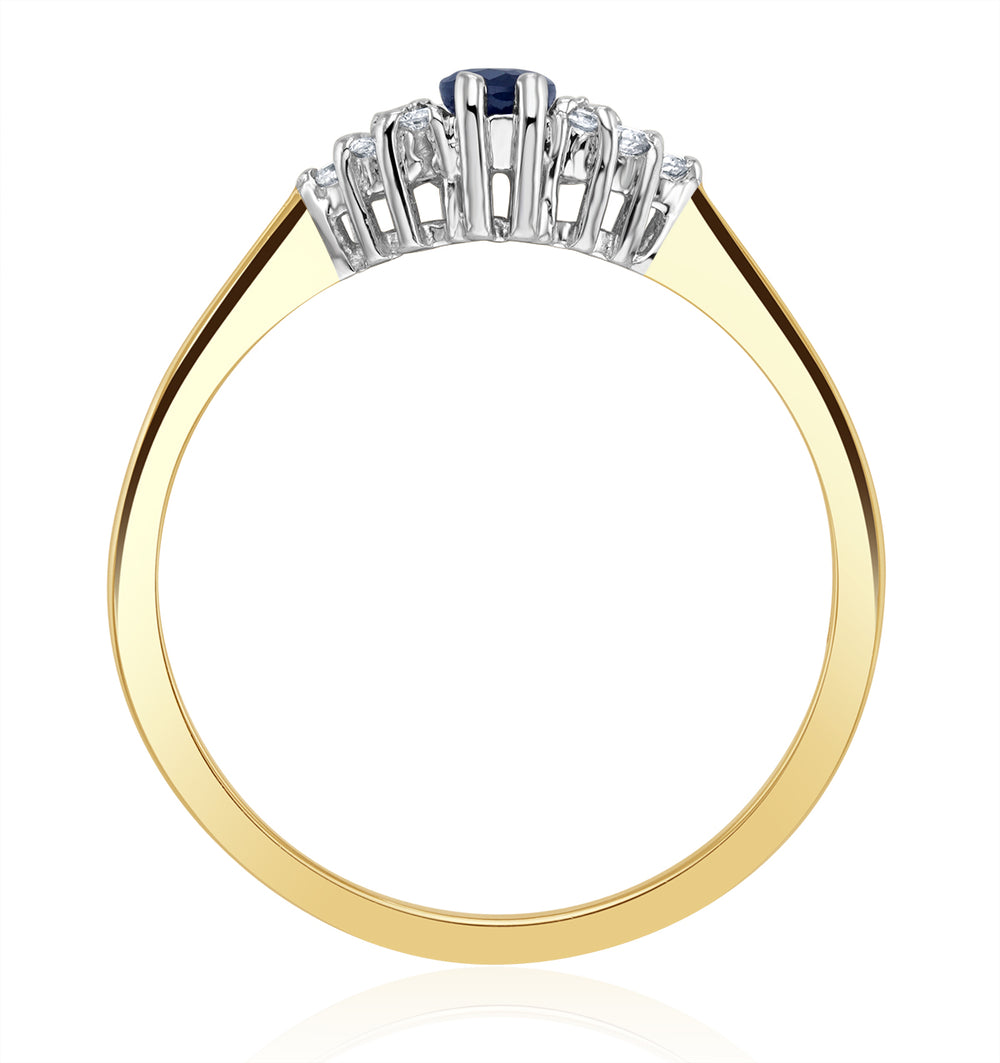 Sapphire 5 x 3mm And Diamond 9K Gold Ring A3227