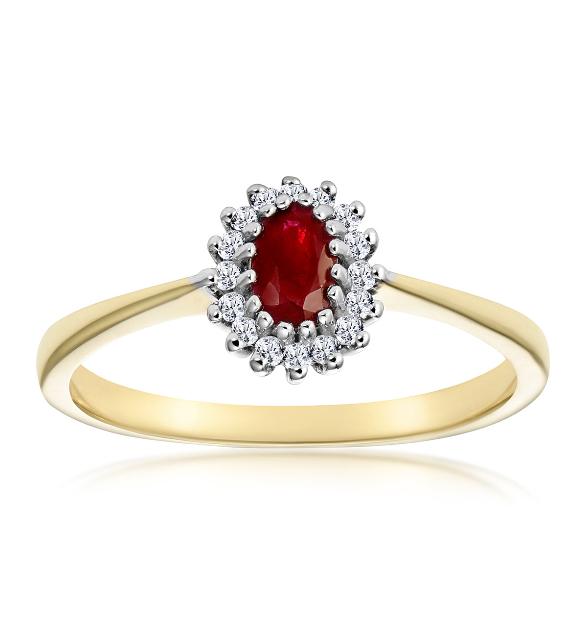 Ruby 5 x 3mm And Diamond 9K Gold Ring