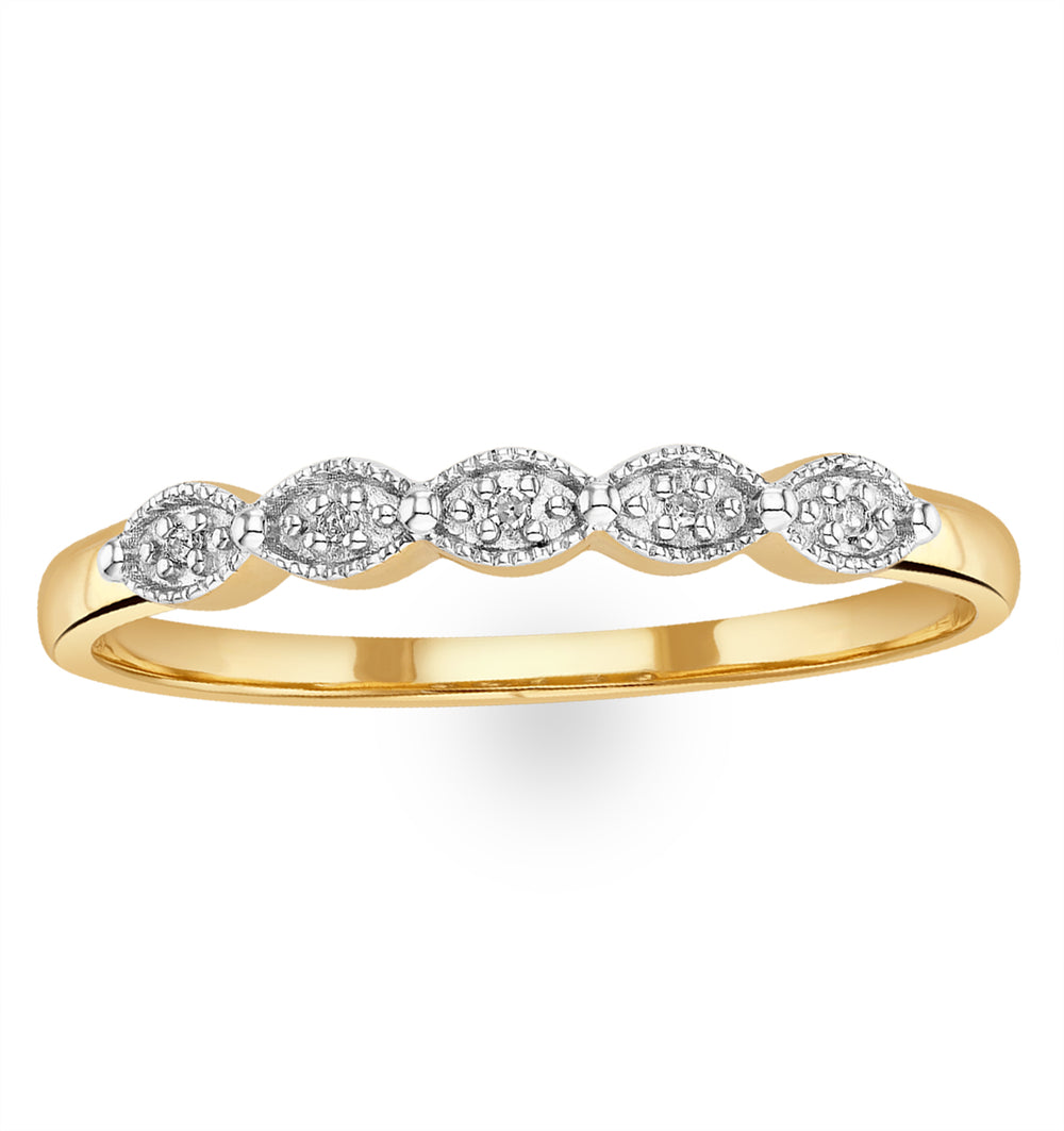 Half Eternity Ring 0.02CT Diamond 9K Yellow Gold