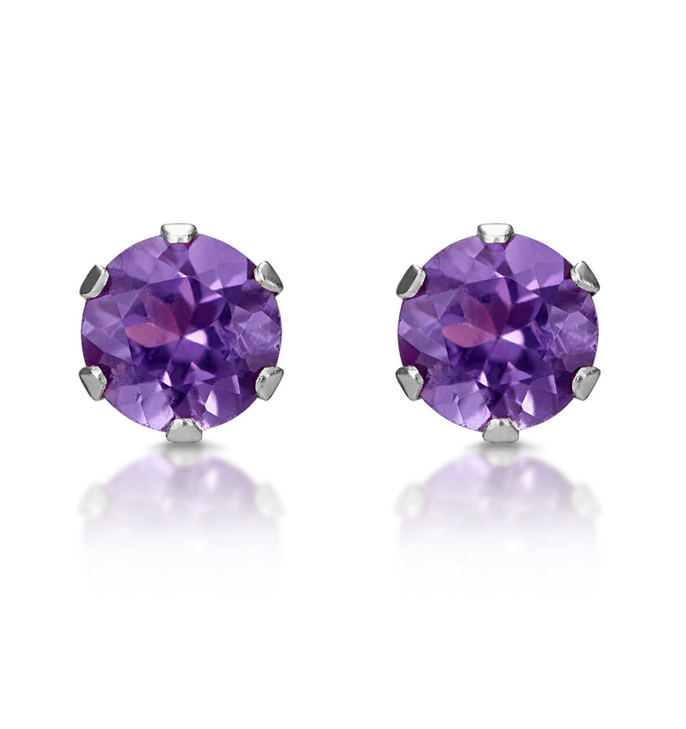 Amethyst 4mm 9K White Gold Studs Earrings