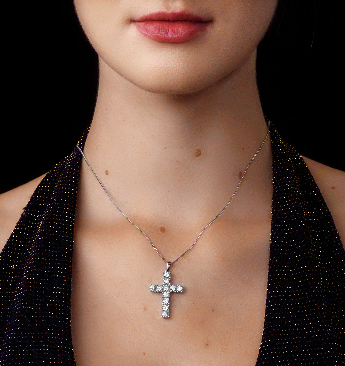 1 Carat Cross Lab Diamond Necklace Pendant in 9K White Gold