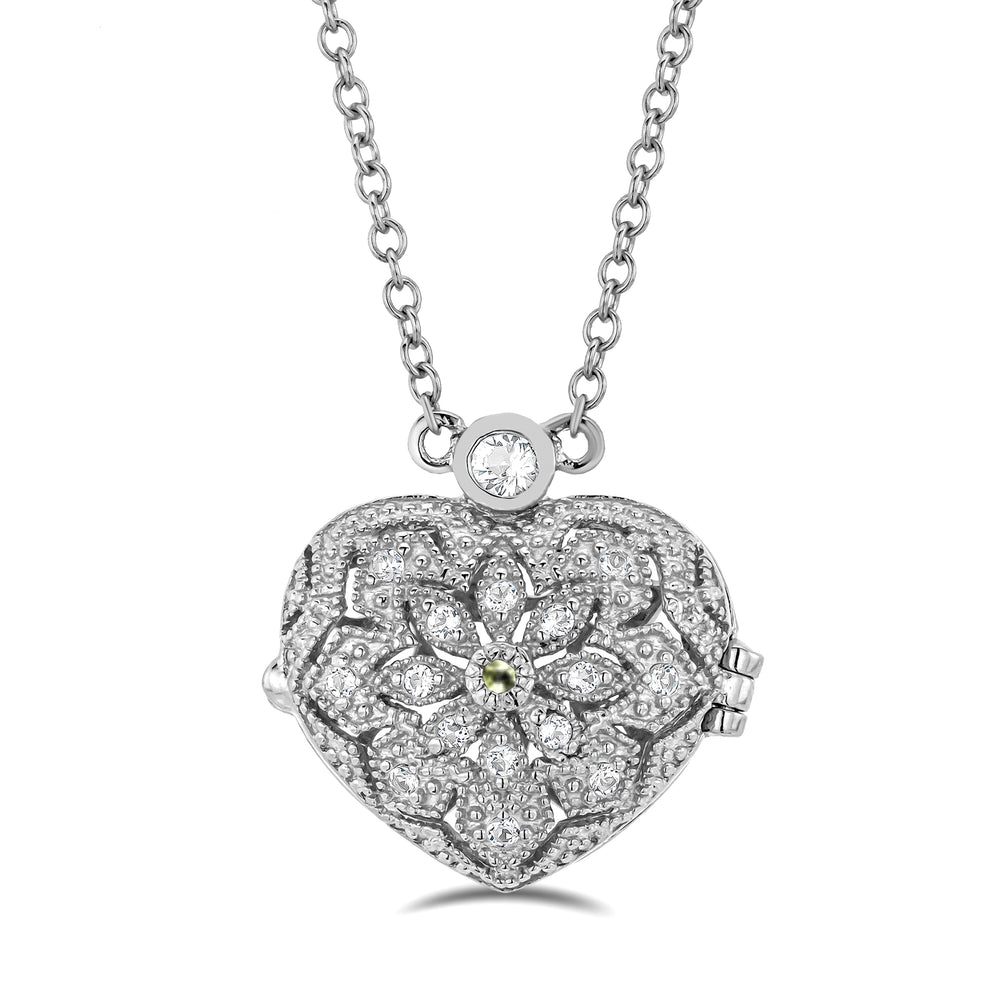 Peridot August Birthstone Vintage Locket Necklace With Topaz in Silver