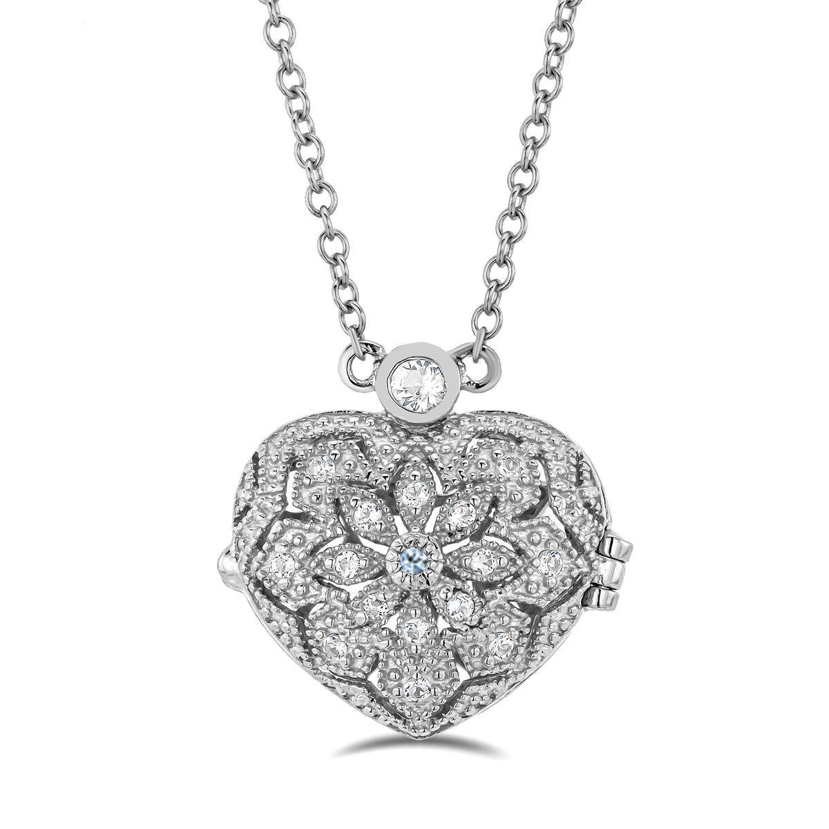 Aquamarine March Birthstone Vintage Locket Necklace Topaz