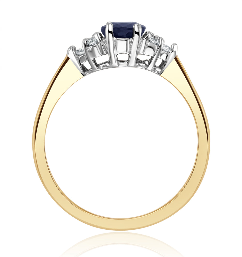 Sapphire 7 x 5mm And Diamond 18K Gold Ring