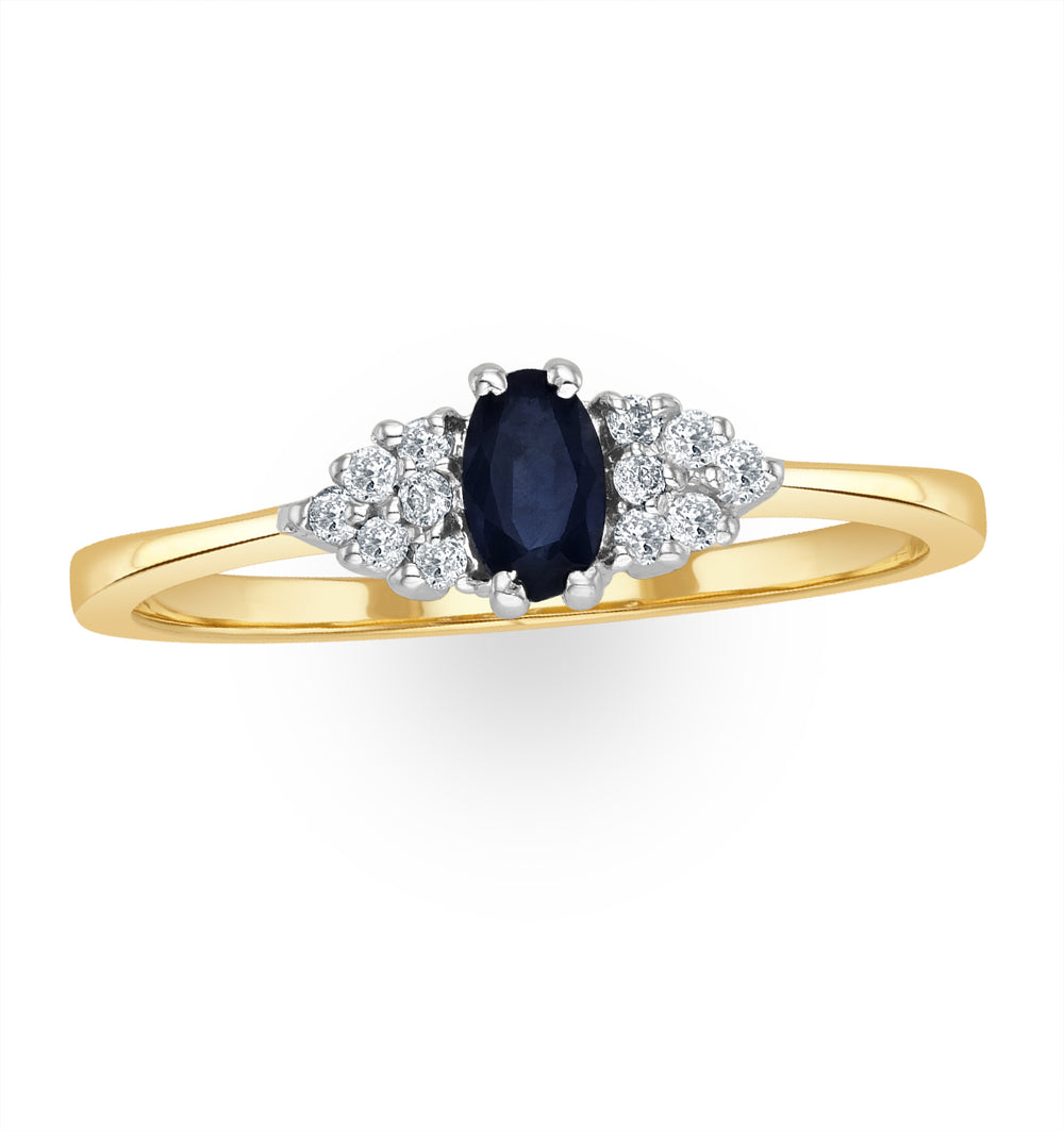 Sapphire 5 x 3mm And Diamond 9K Gold Ring A3227