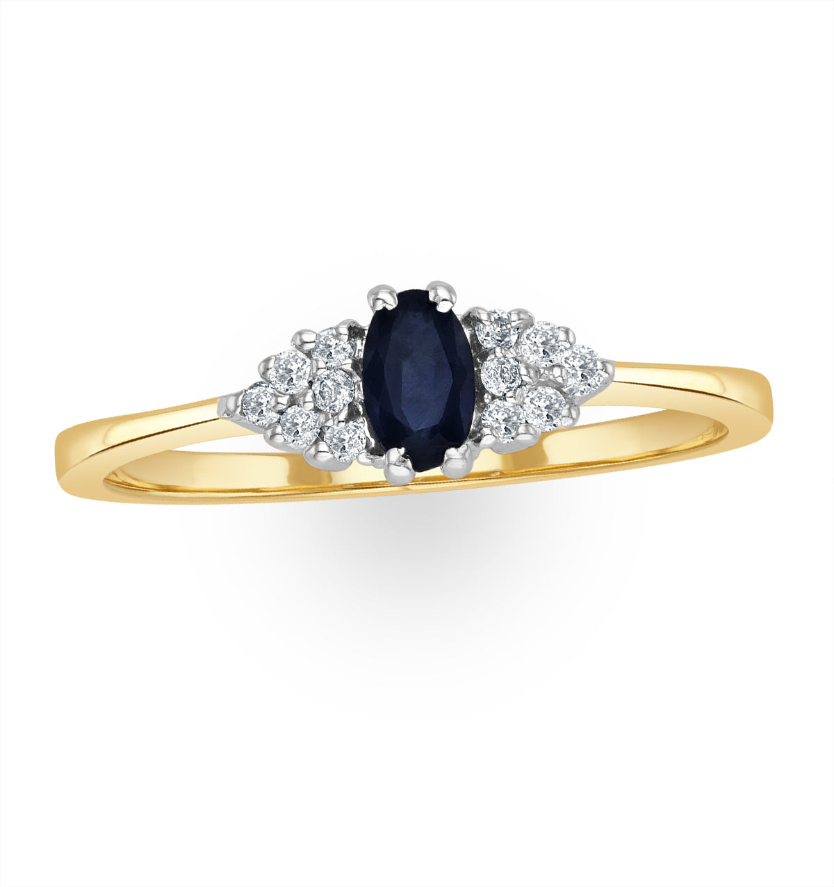 Sapphire 5 x 3mm And Diamond 9K Gold Ring A3227