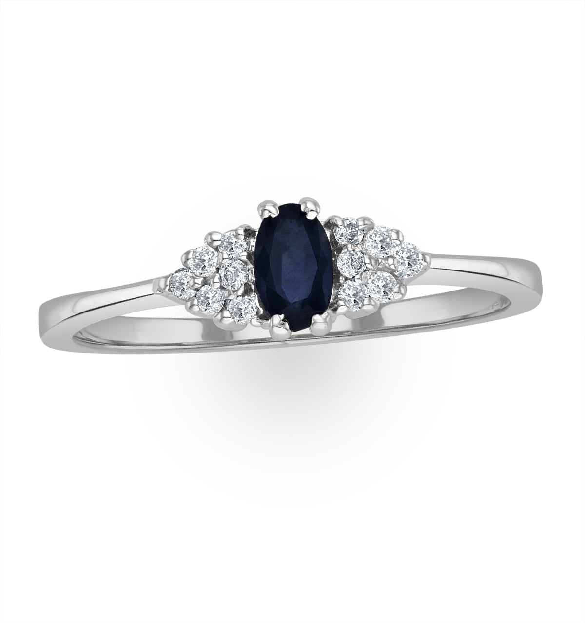 Sapphire 5 x 3mm And Diamond 9K White Gold Ring