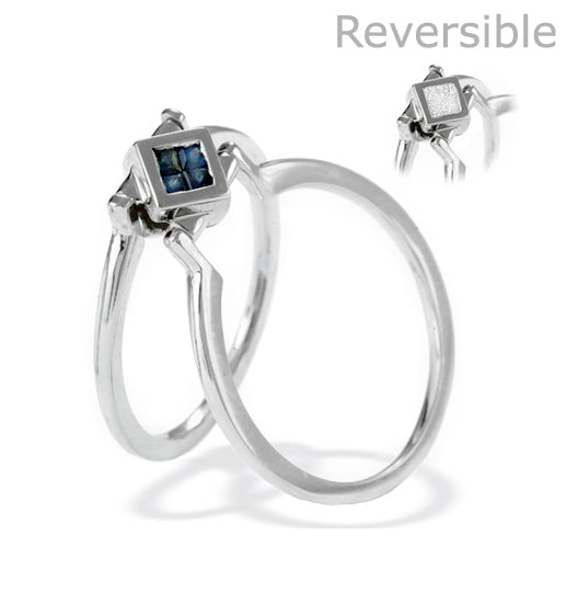 9K White Gold Diamond and Sapphire Reversable Ring - SIZE N