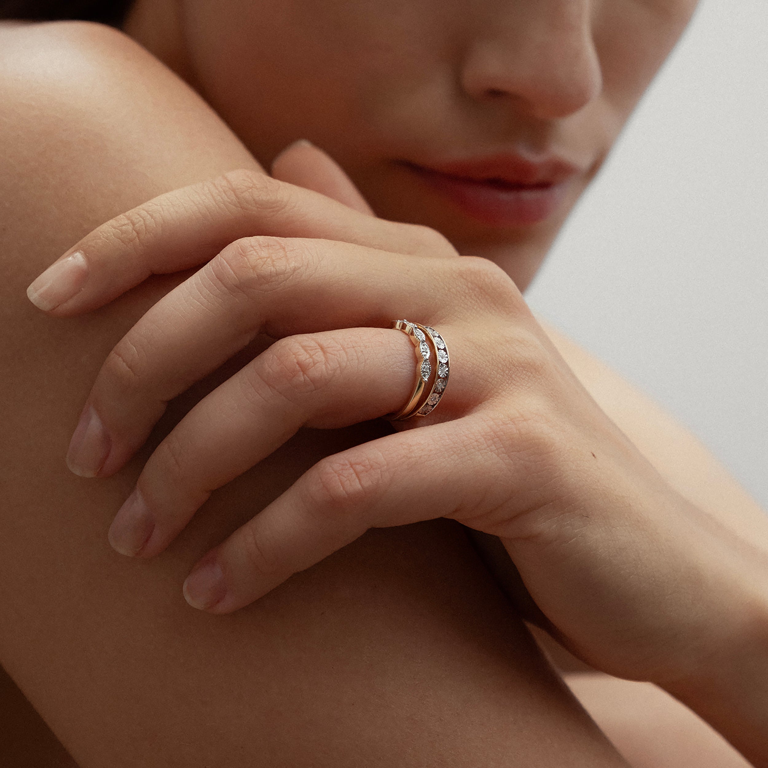 Half Eternity Ring 0.02CT Diamond 9K Yellow Gold