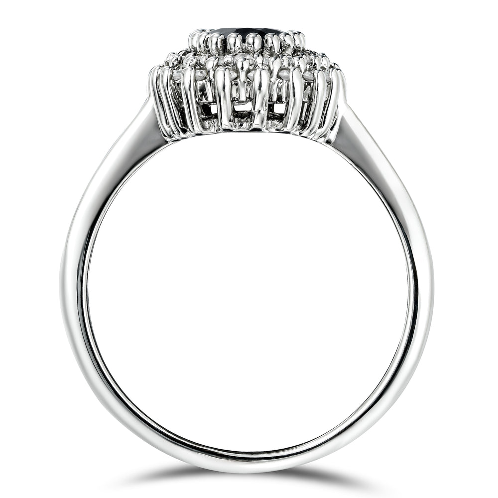Sapphire 7 x 5mm And Diamond 925 Sterling Silver Ring