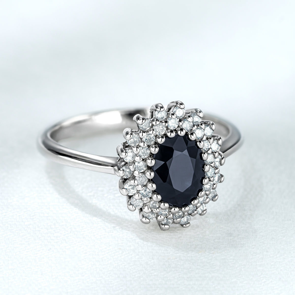 Sapphire 7 x 5mm And Diamond 925 Sterling Silver Ring