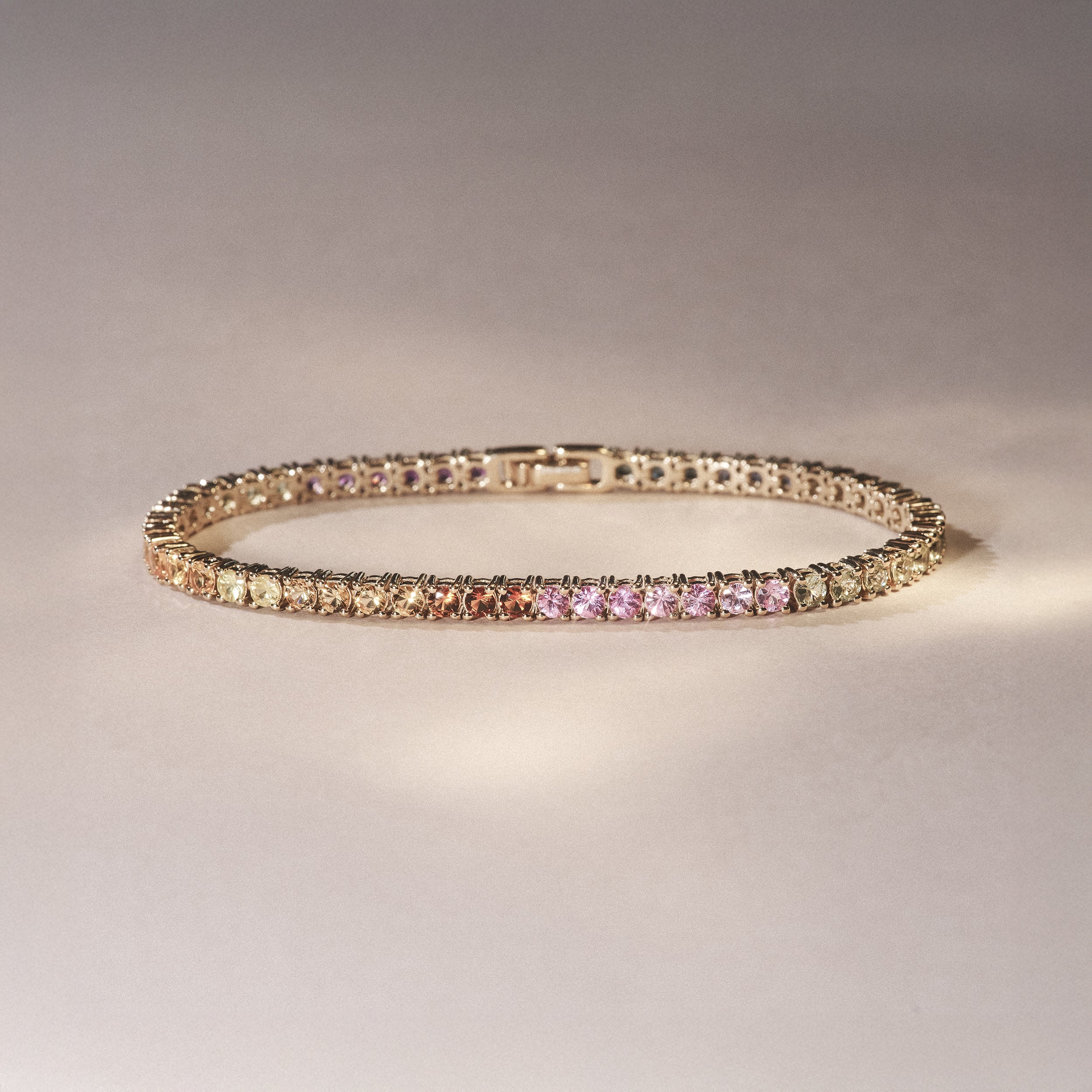Mens Rainbow Gem Stones Bracelet 10ct Set in 9K Yellow Gold