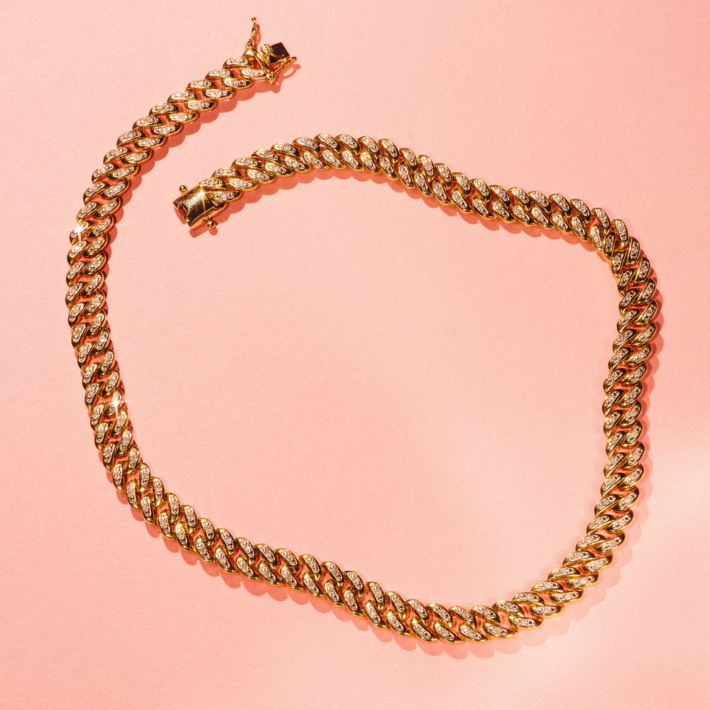 16 Inch Havana Cuban Lab Diamond Necklace 1ct Set in 18K Gold Vermeil