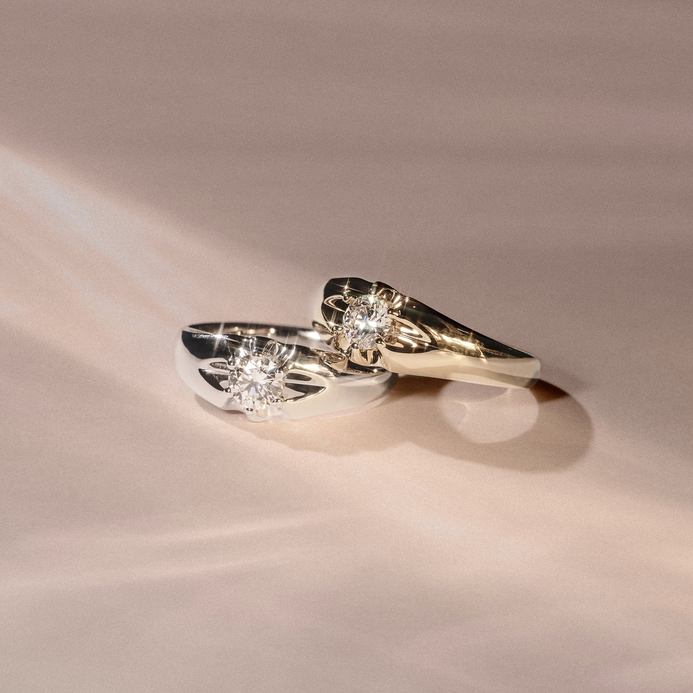 Lab Diamond Signet Ring 0.50ct Round Cut in 18K Gold Vermeil