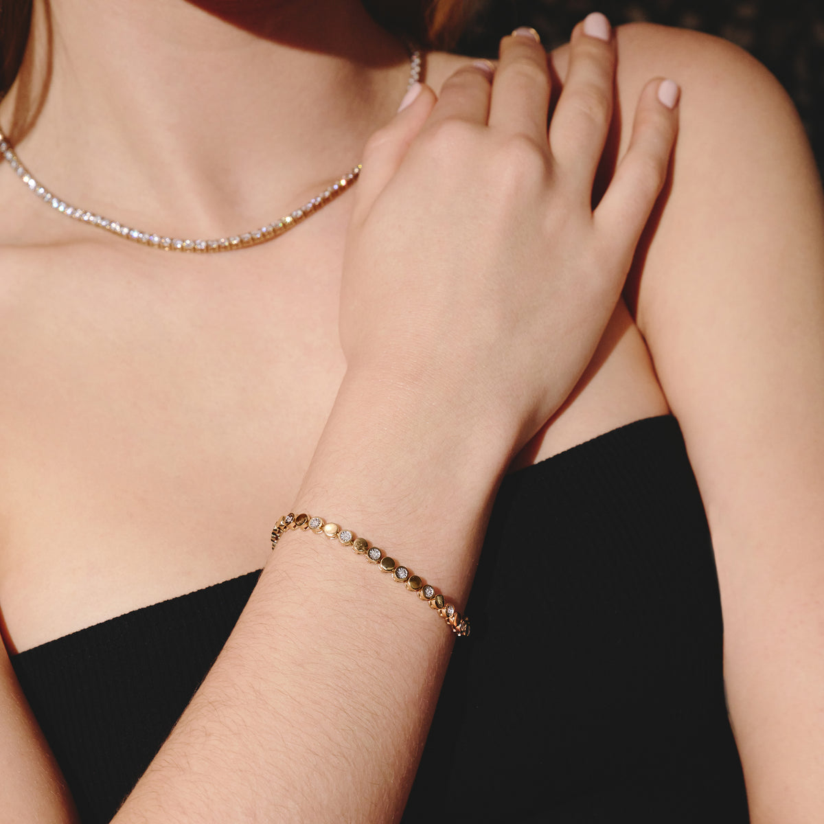 Lab Diamond Tennis Bracelet Round Cut 0.10ct H/SI 18K Gold Vermeil