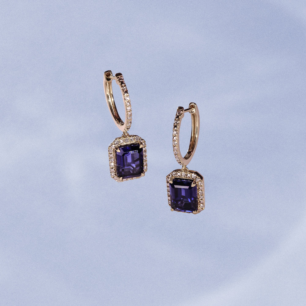 Astra 4.00ct Lab Sapphire and Diamond Drop Halo Octagon Cut Earrings in 18K Gold Vermeil