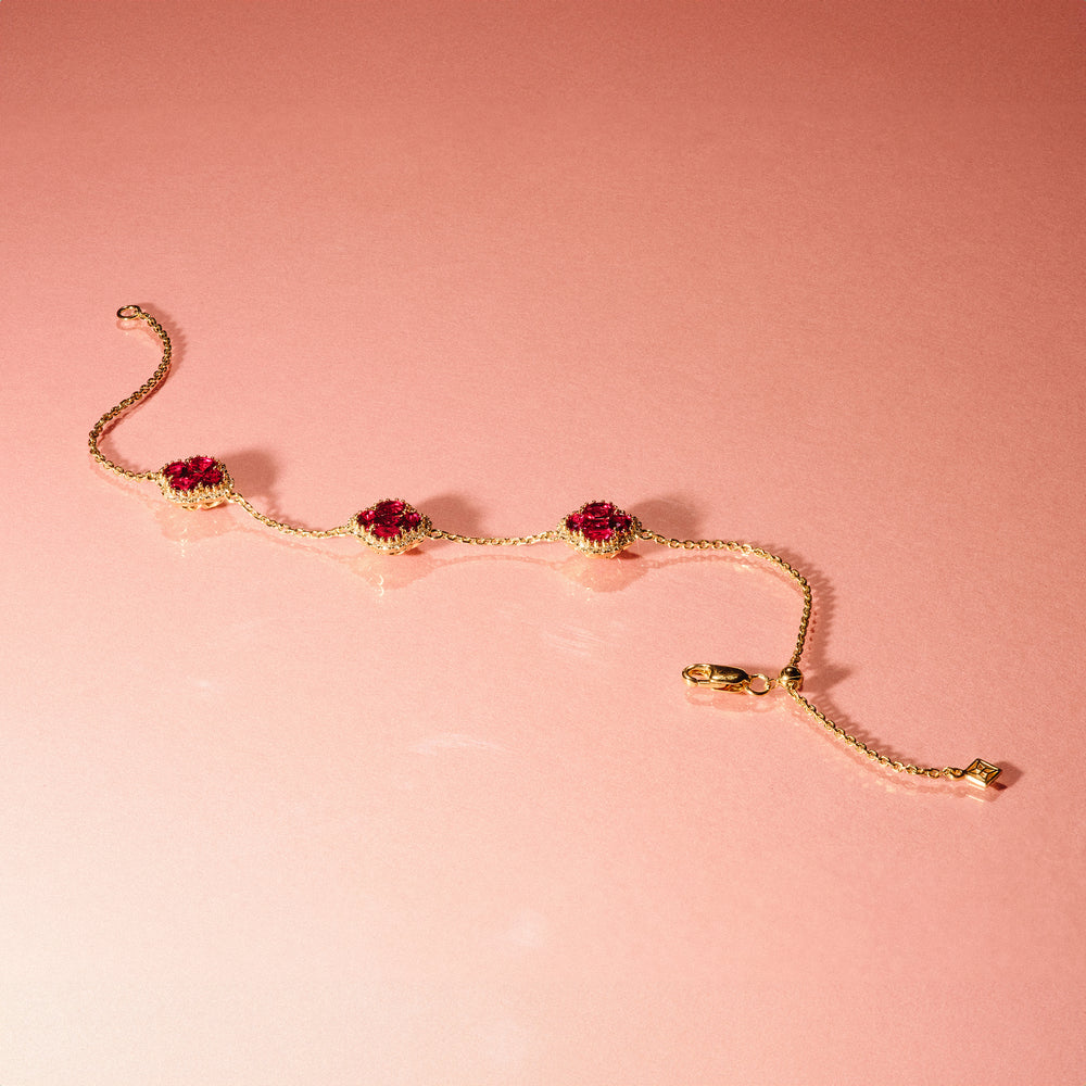 Alegria 3 Clover Lab Ruby Bracelet 2.70ct in 18k Gold Vermeil