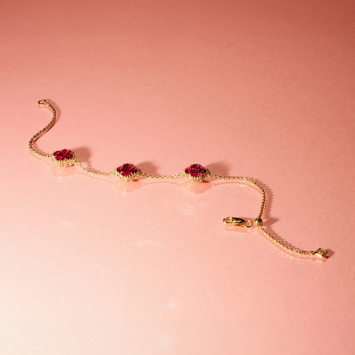 Alegria 3 Clover Lab Ruby Bracelet 2.70ct in 18k Gold Vermeil